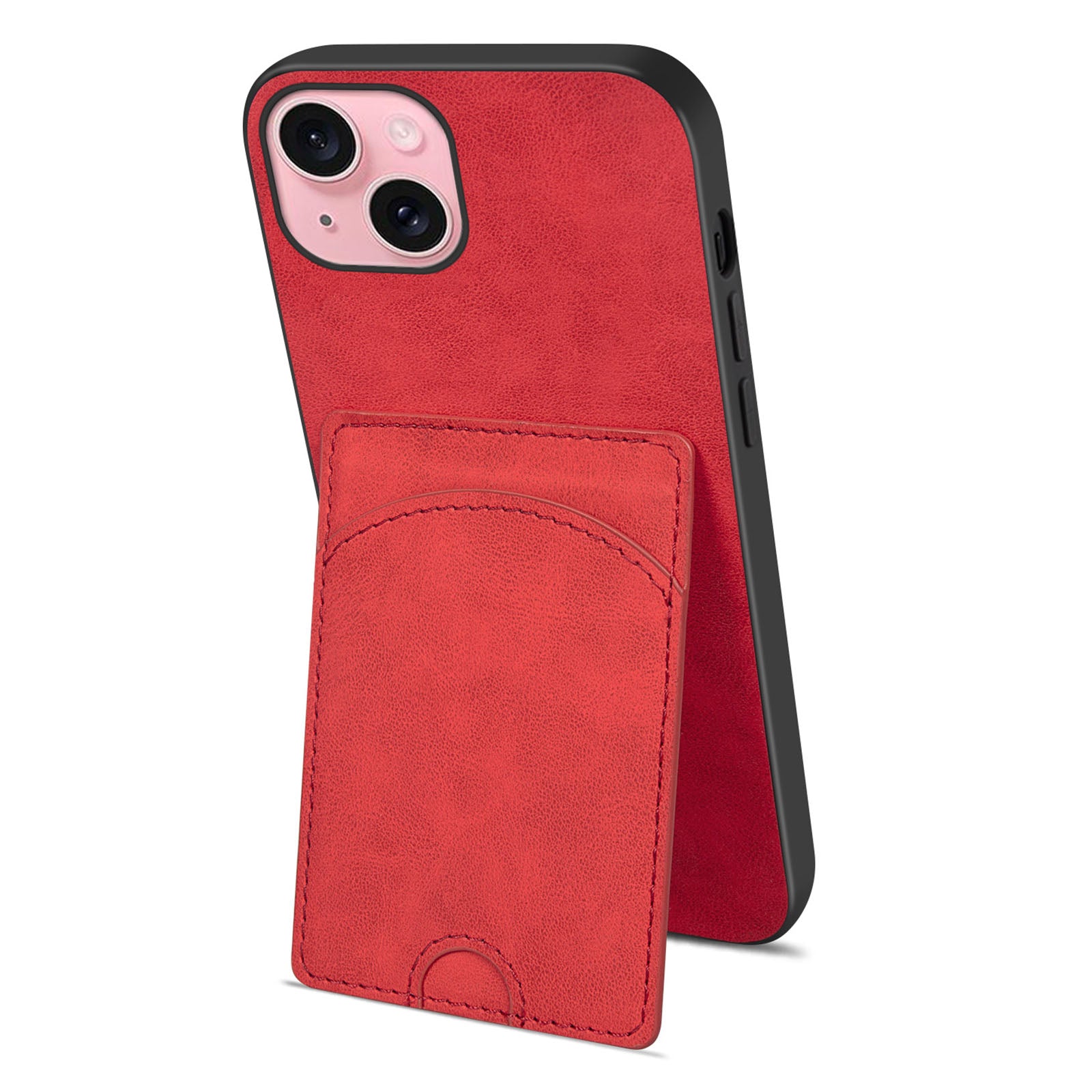 For iPhone 15 Plus Case Kickstand Leather Coated TPU Phone Cover with Card Slot For iPhone 15 Plus Case Kickstand Leather Coated TPU Phone Cover with Card Slot